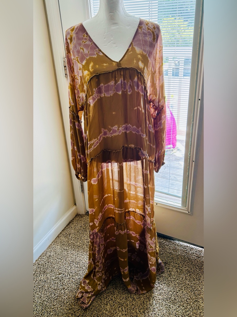 Young Fabulous & Broke Boho V-Neck Maxi Dress in Mustard and Lavender XS NWOT